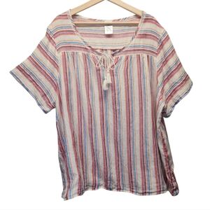 Lands' End Women's 100% Linen Striped S/S Tunic w/tassels 26W